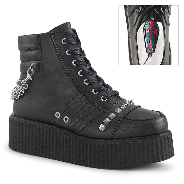 Demonia V-CREEPER-565 Black Vegan Leather Schuhe Damen D907-863 Gothic Creepers Schuhe Schwarz Deutschland SALE